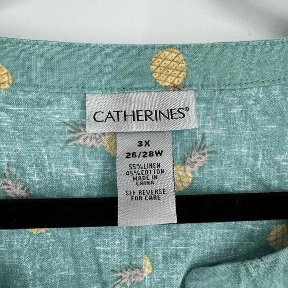 Catherine’s Shirt Women’s 3x linen pineaple print blouse plus size office work - Picture 2 of 4